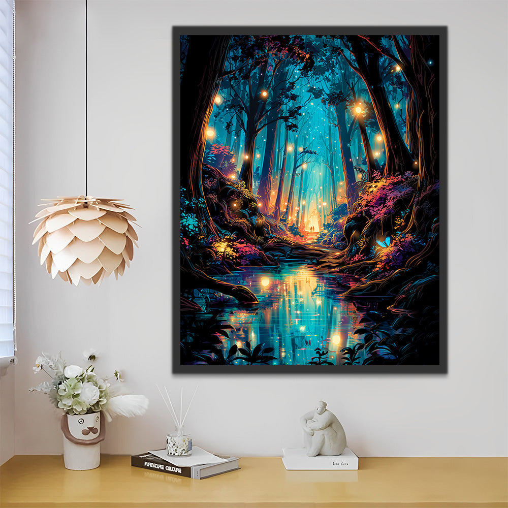 Stream in the Glowing Forest Paint by Numbers