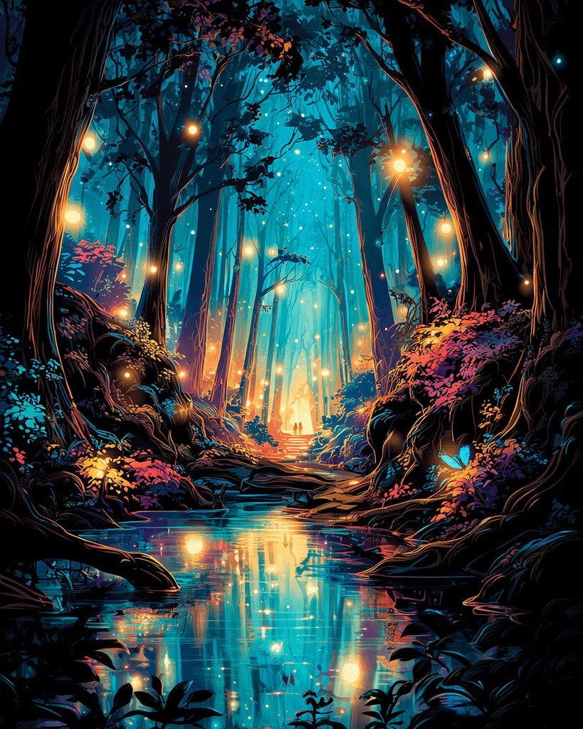 Stream in the Glowing Forest Paint by Numbers
