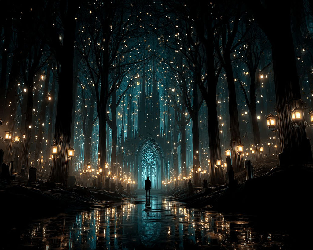 Street Lights and Glowing Trees outside the Castle Paint by Numbers