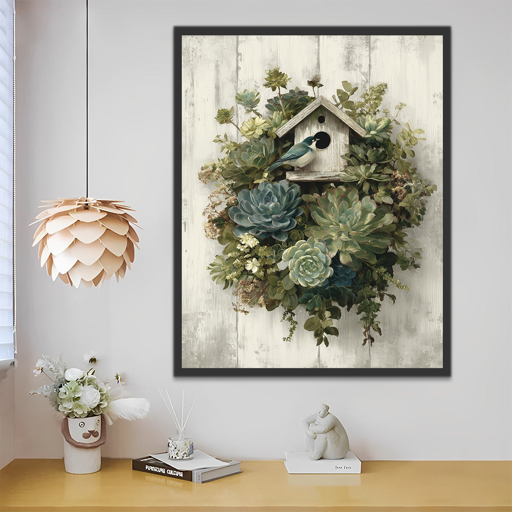 Succulents and Birdhouse Paint by Numbers