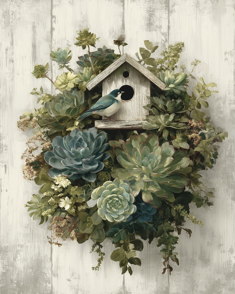 Succulents and Birdhouse Paint by Numbers