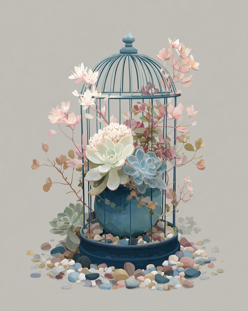 Succulents in a Birdcage Paint by Numbers