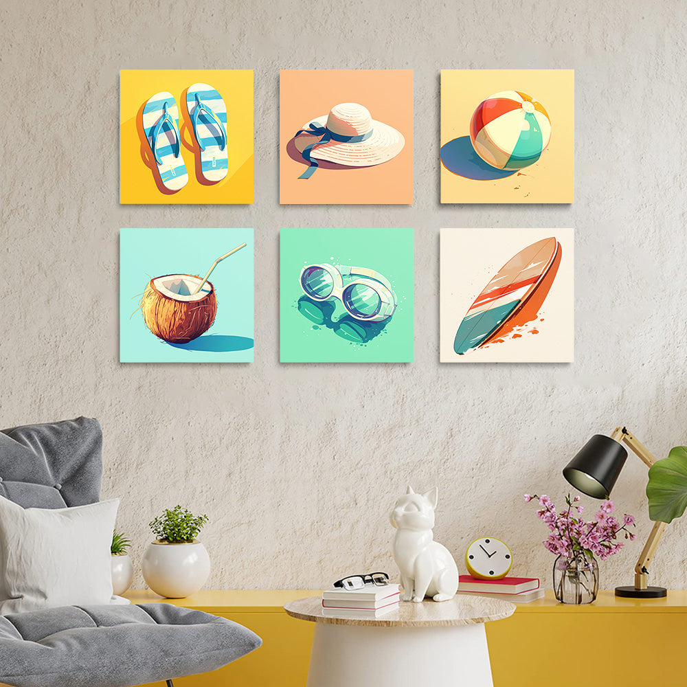 Summer Beach Gear 6 Pieces Mini Paint by Numbers