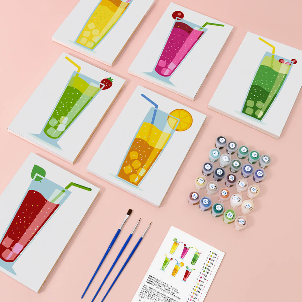 Summer Cocktail 6 Pieces Mini Paint by Numbers