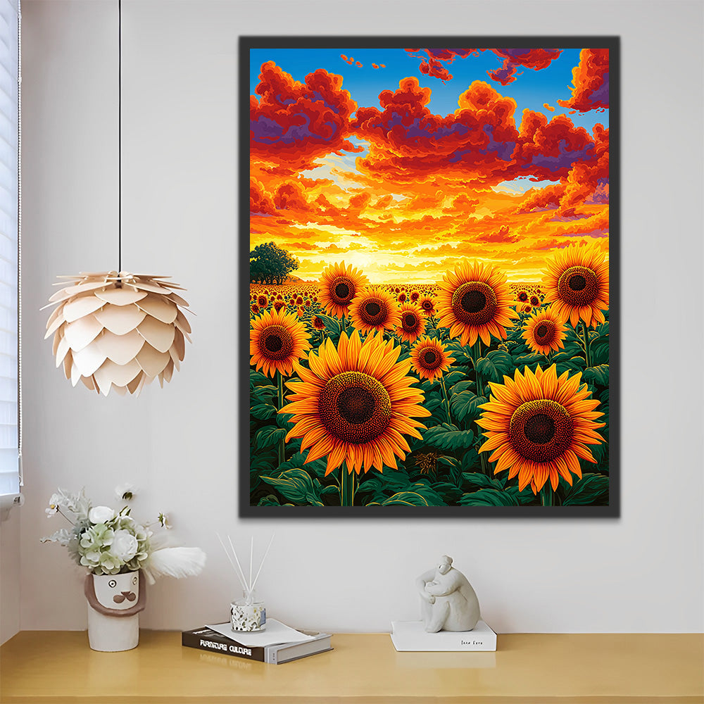 Sunflower Field under the Fire Clouds Paint by Numbers
