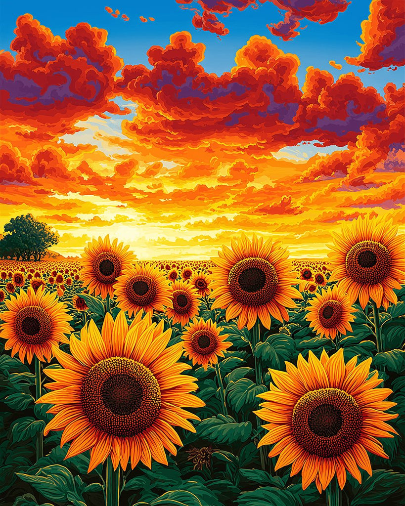 Sunflower Field under the Fire Clouds Paint by Numbers