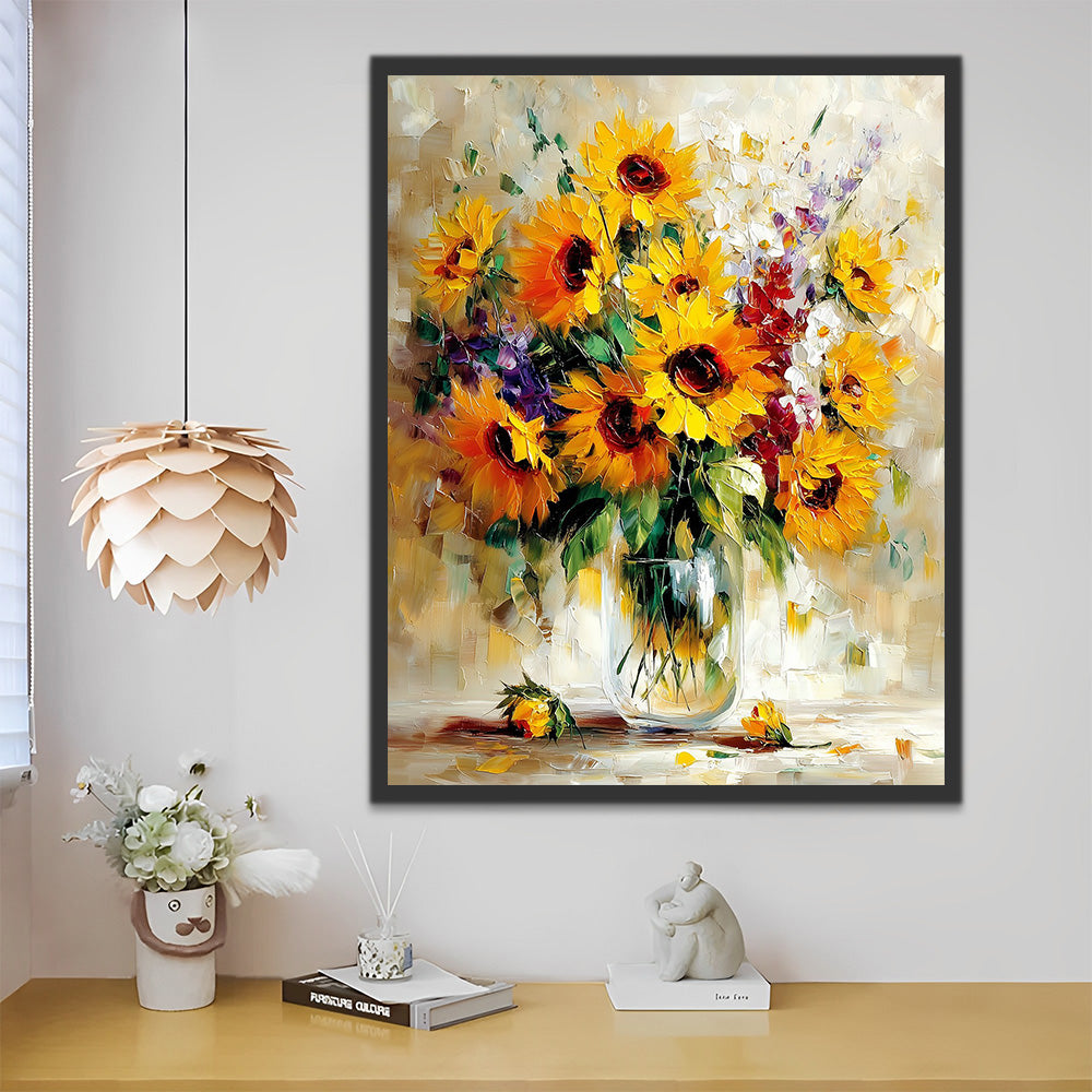 Sunflowers in a Glass Bottle Paint by Numbers