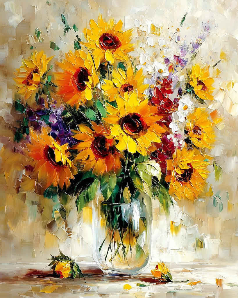 Sunflowers in a Glass Bottle Paint by Numbers
