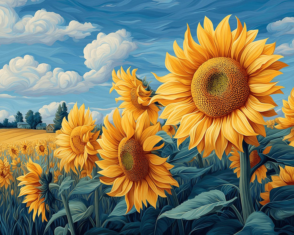 Sunflowers under the Blue Sky Paint by Numbers
