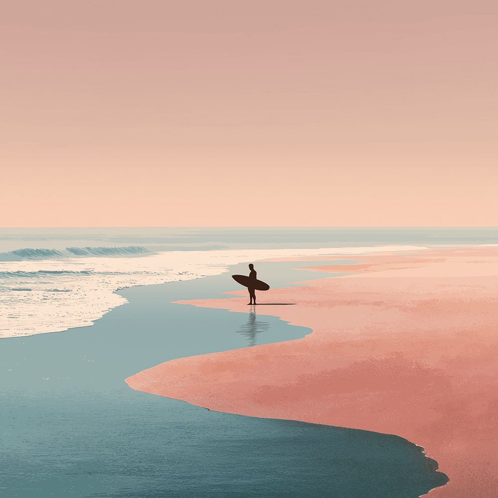 Surfer on Pink Sand Beach Paint by Numbers