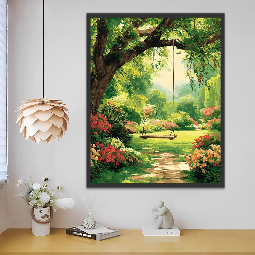 Swing under the Tree in the Garden Paint by Numbers