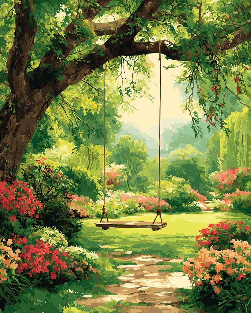 Swing under the Tree in the Garden Paint by Numbers