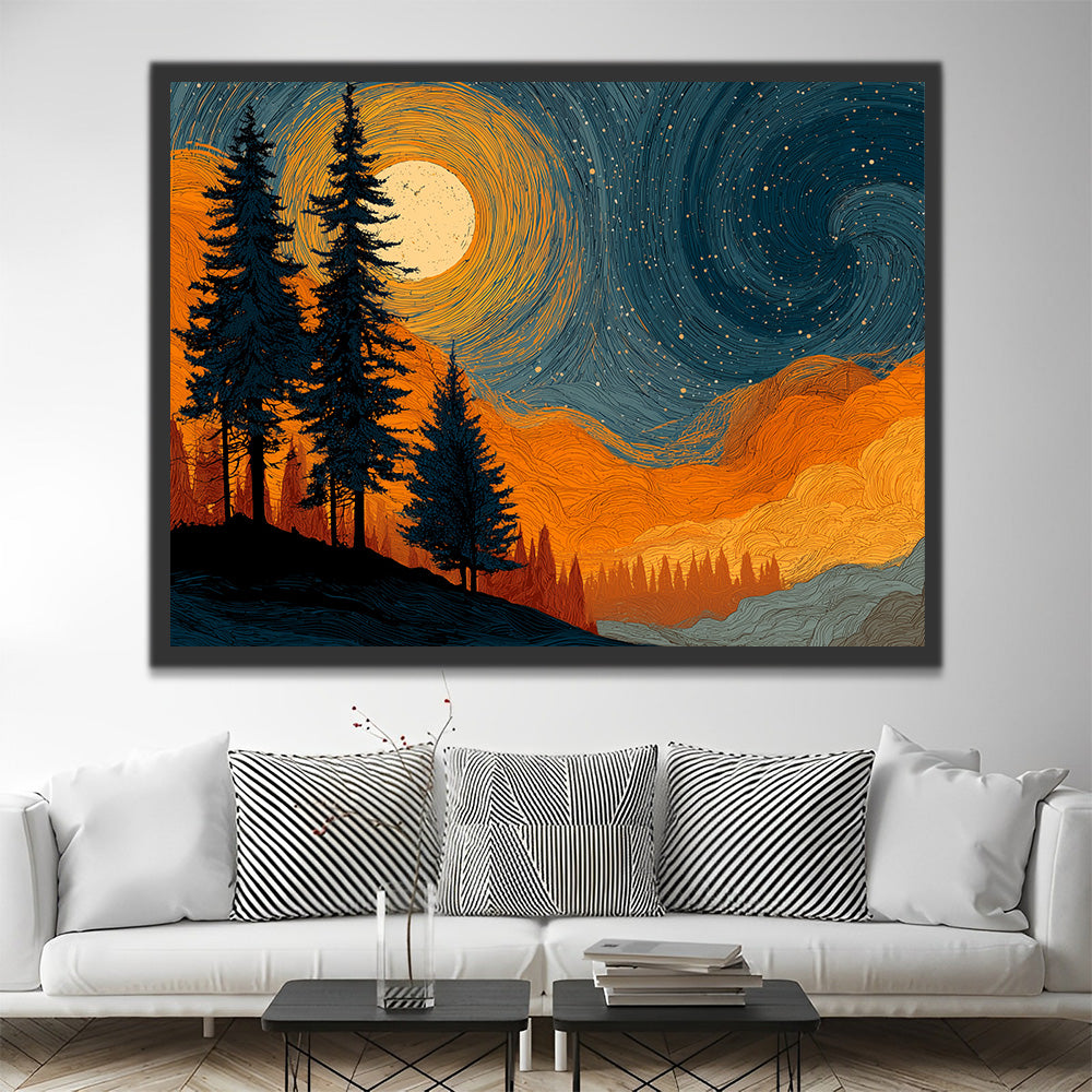 Swirling Moonlit Woods Paint by Numbers
