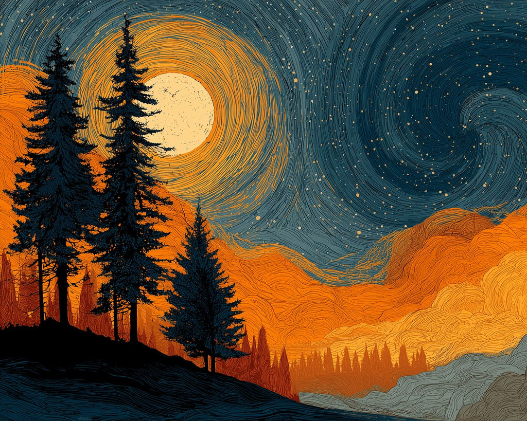 Swirling Moonlit Woods Paint by Numbers