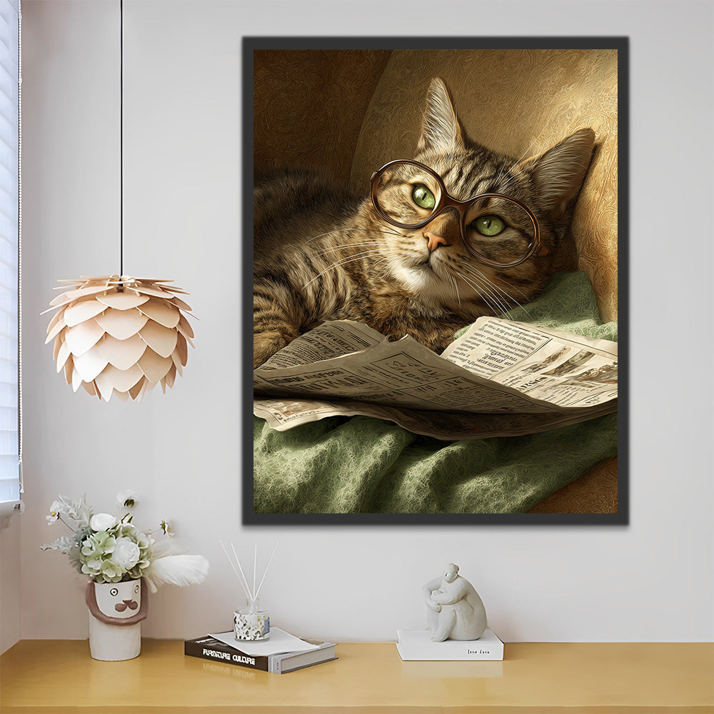 Tabby Cat Reading the Newspaper Paint by Numbers