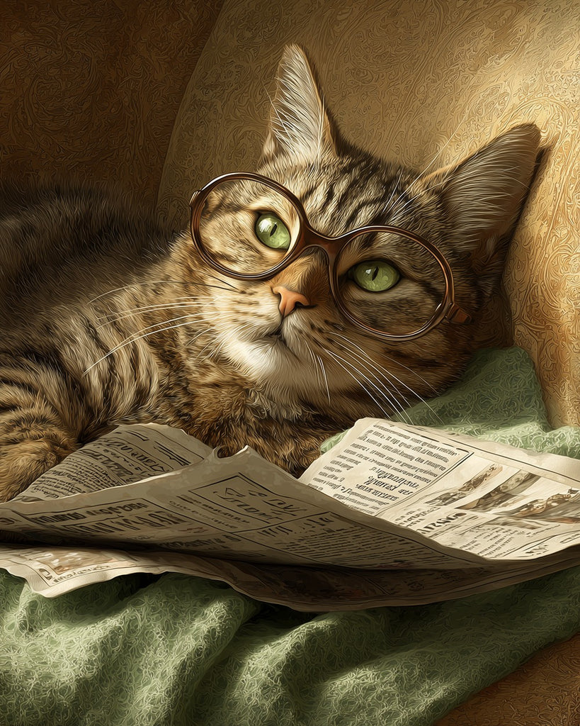 Tabby Cat Reading the Newspaper Paint by Numbers