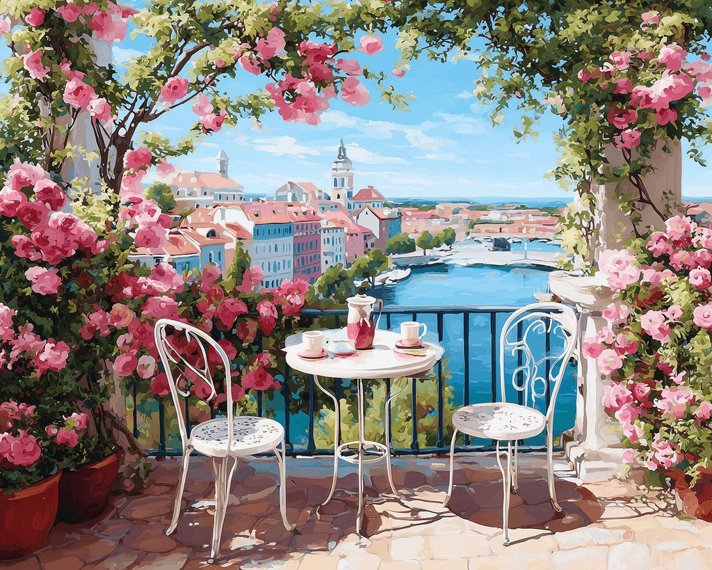 Terrace full of Roses Paint by Numbers