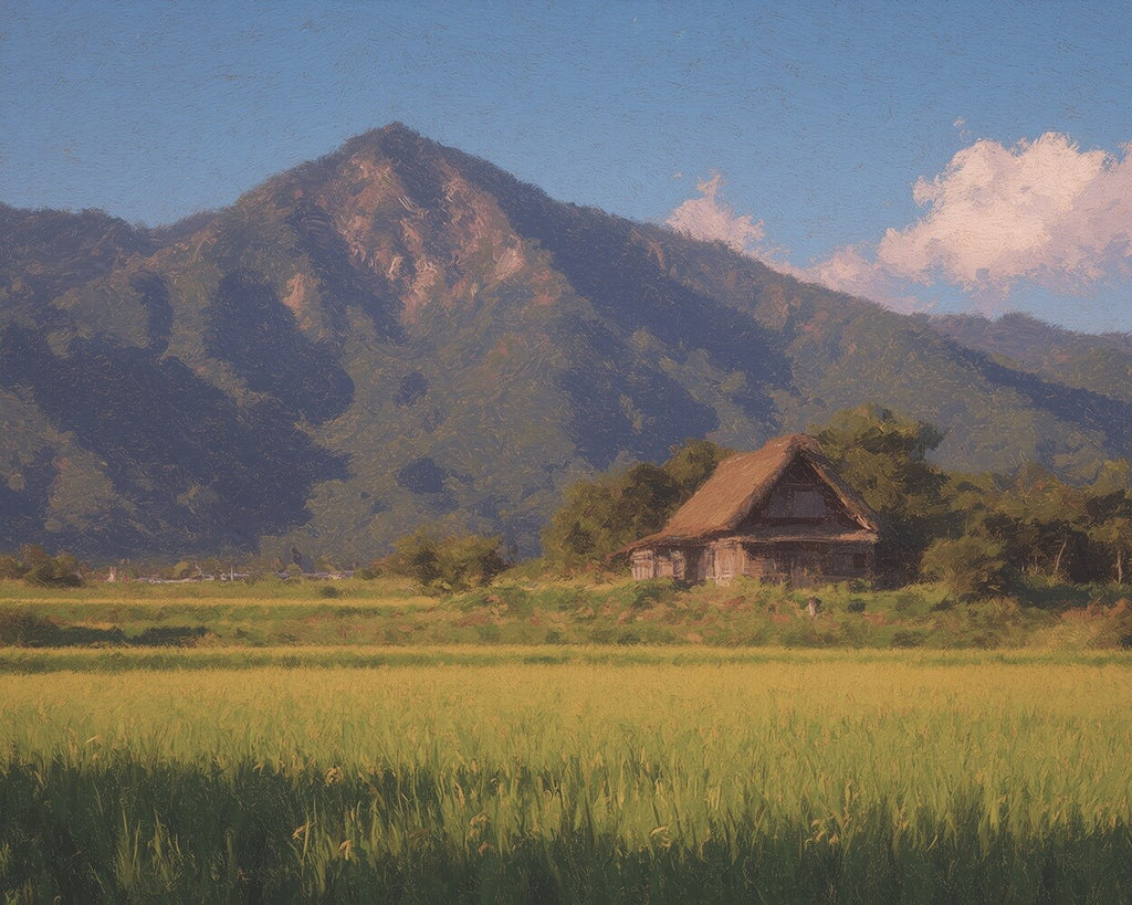 Thatched Cottages and Rice Paddies beside the Mountain Paint by Numbers