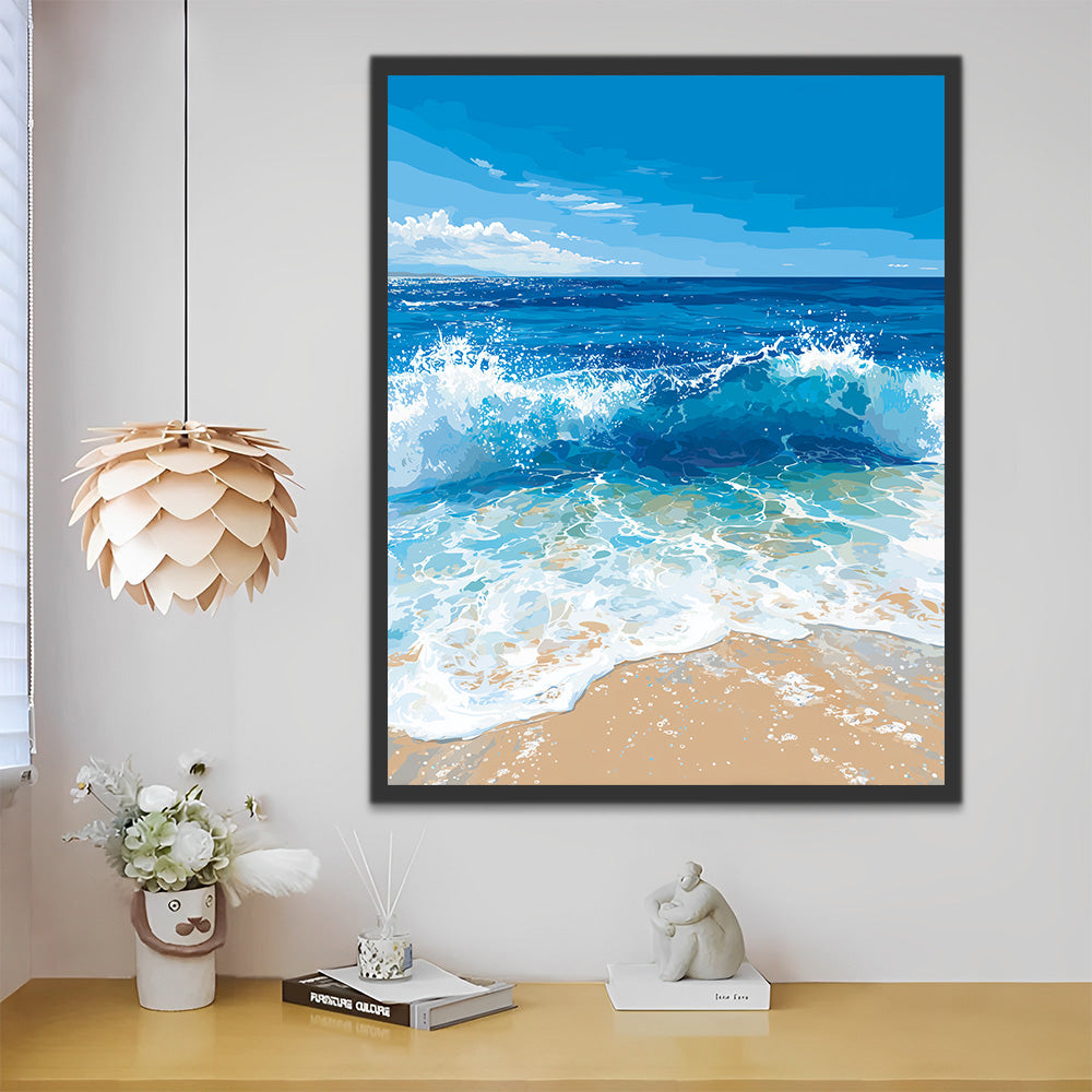 The Blue Waves Wash up on the Beach Paint by Numbers