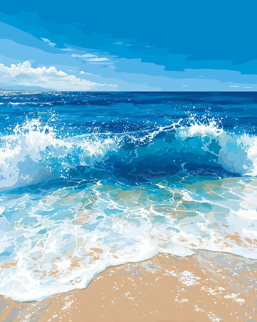 The Blue Waves Wash up on the Beach Paint by Numbers