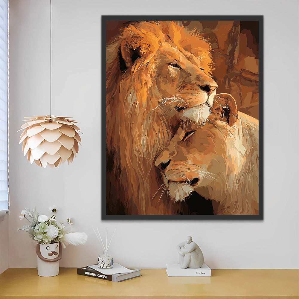 The Lion Couple Snuggling Together Paint by Numbers