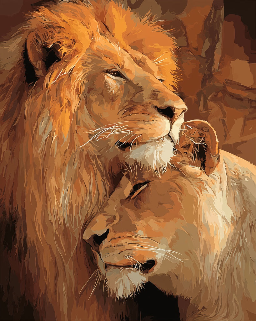 The Lion Couple Snuggling Together Paint by Numbers