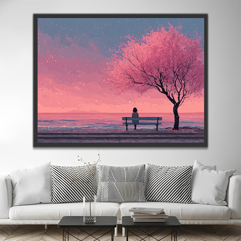 The Little Girl under the Pink Tree Paint by Numbers