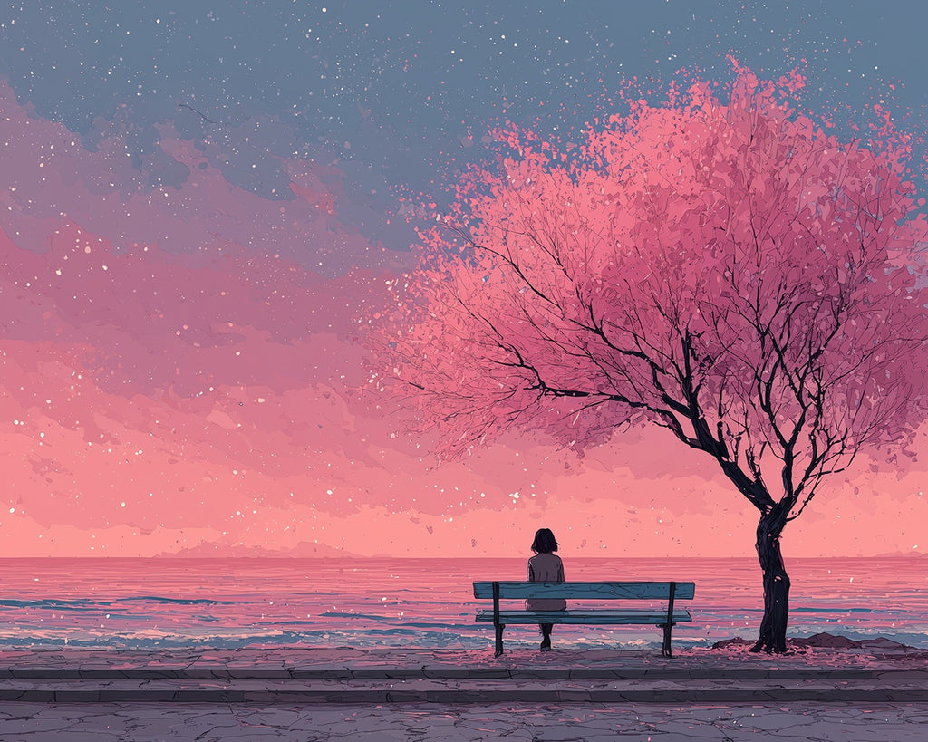 The Little Girl under the Pink Tree Paint by Numbers