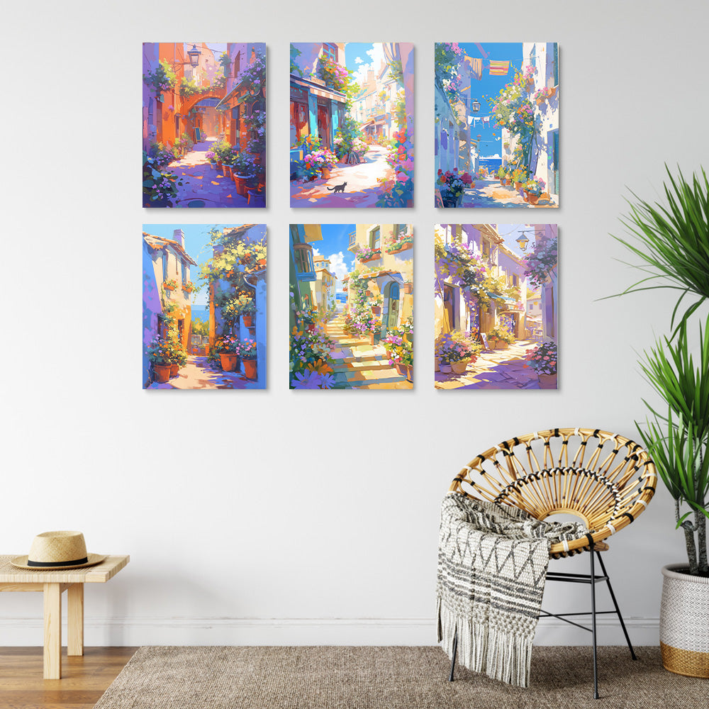 The Sun Shines on the European Town 6 Pieces Mini Paint by Numbers