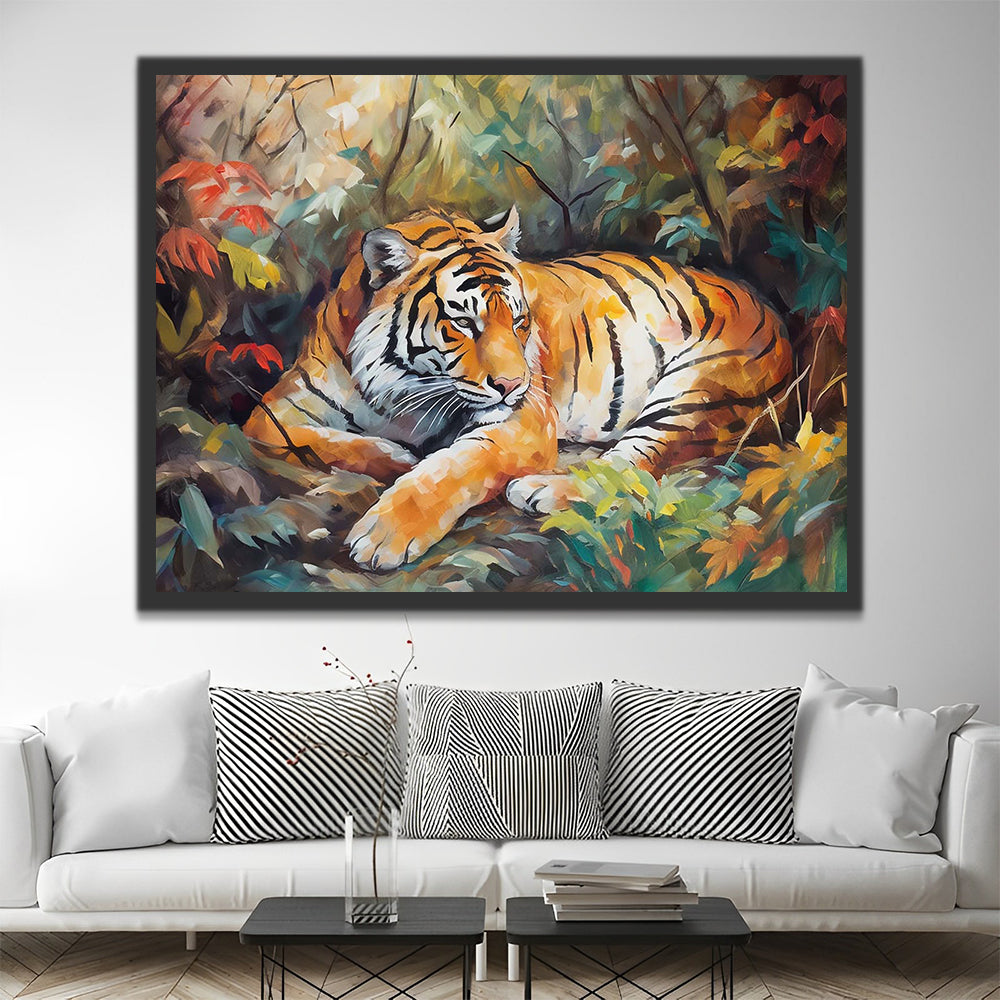 Tiger Lying Down in the Jungle Paint by Numbers