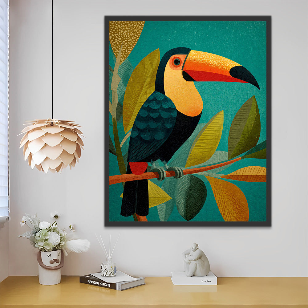 Toucan and Green Leaves Paint by Numbers