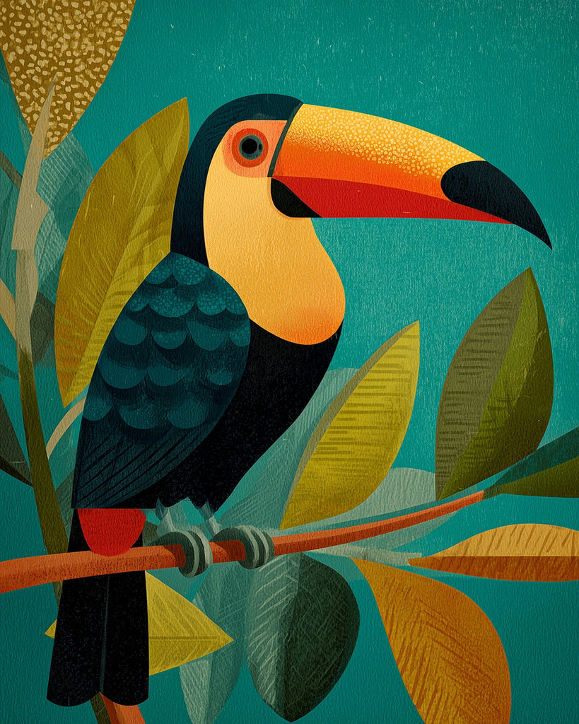 Toucan and Green Leaves Paint by Numbers