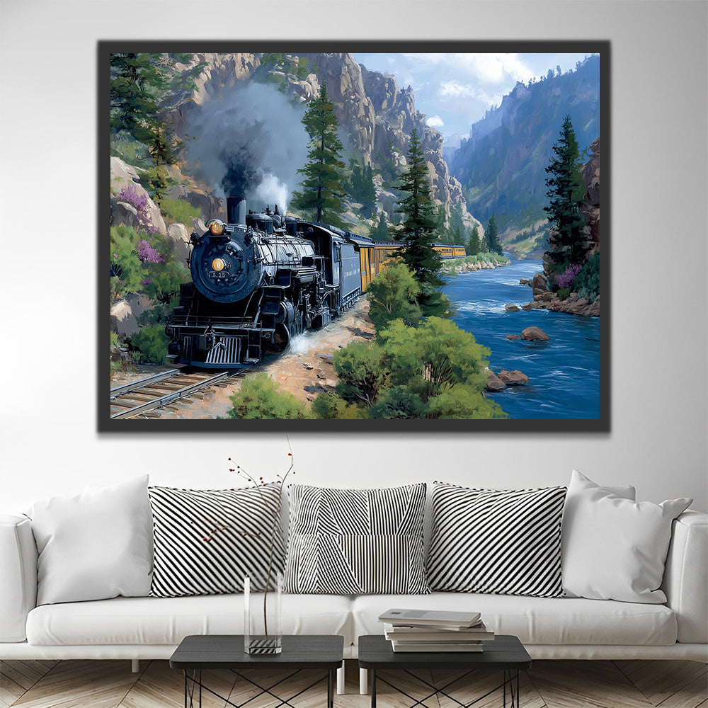 Train Running in the Mountains Paint by Numbers
