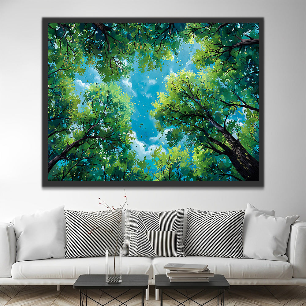 Tree Crowns under Blue Sky Paint by Numbers