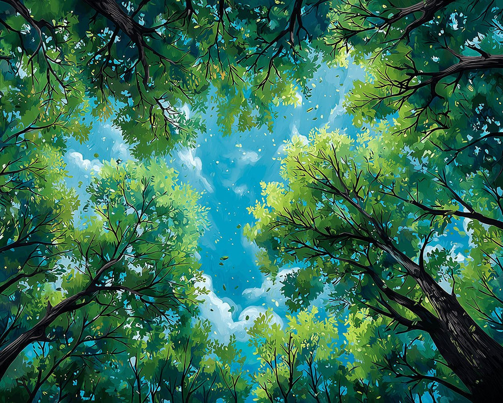 Tree Crowns under Blue Sky Paint by Numbers