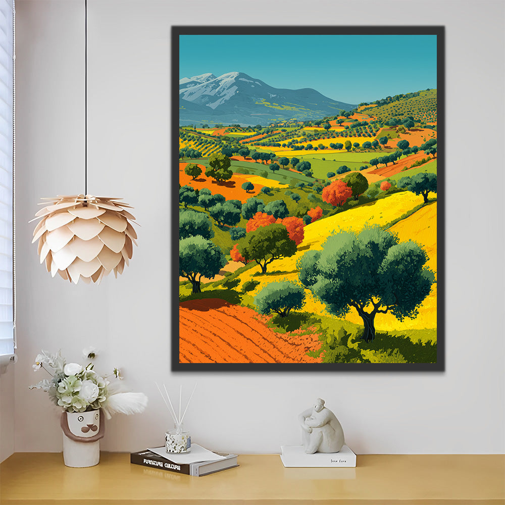 Trees on the Colorful Hillside Paint by Numbers