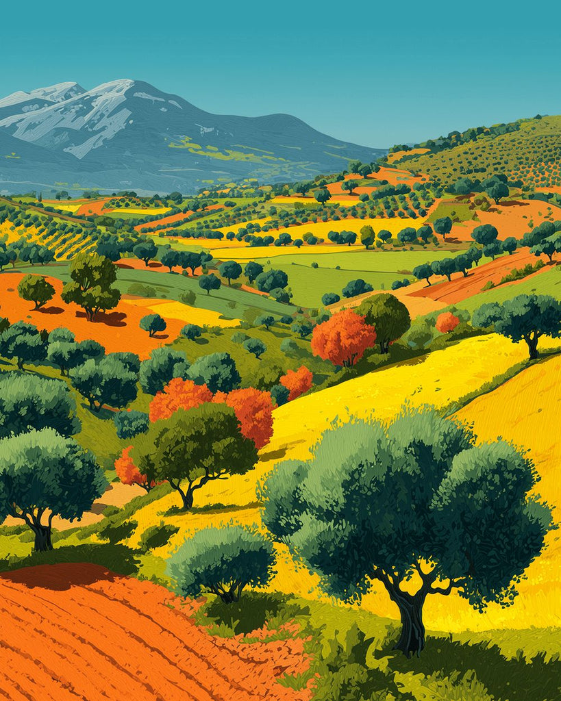 Trees on the Colorful Hillside Paint by Numbers