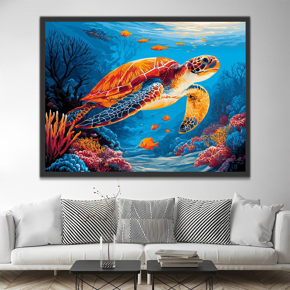 Turtles and Orange Fish in the Deep Sea Paint by Numbers