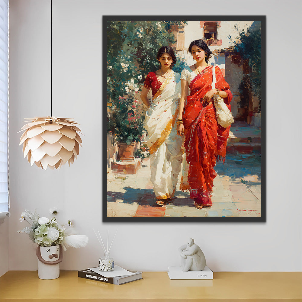 Two Indian Women Paint by Numbers