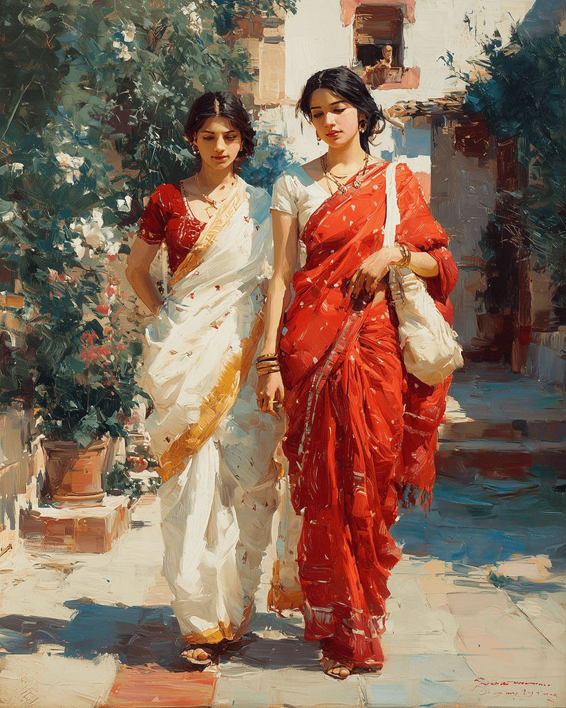 Two Indian Women Paint by Numbers