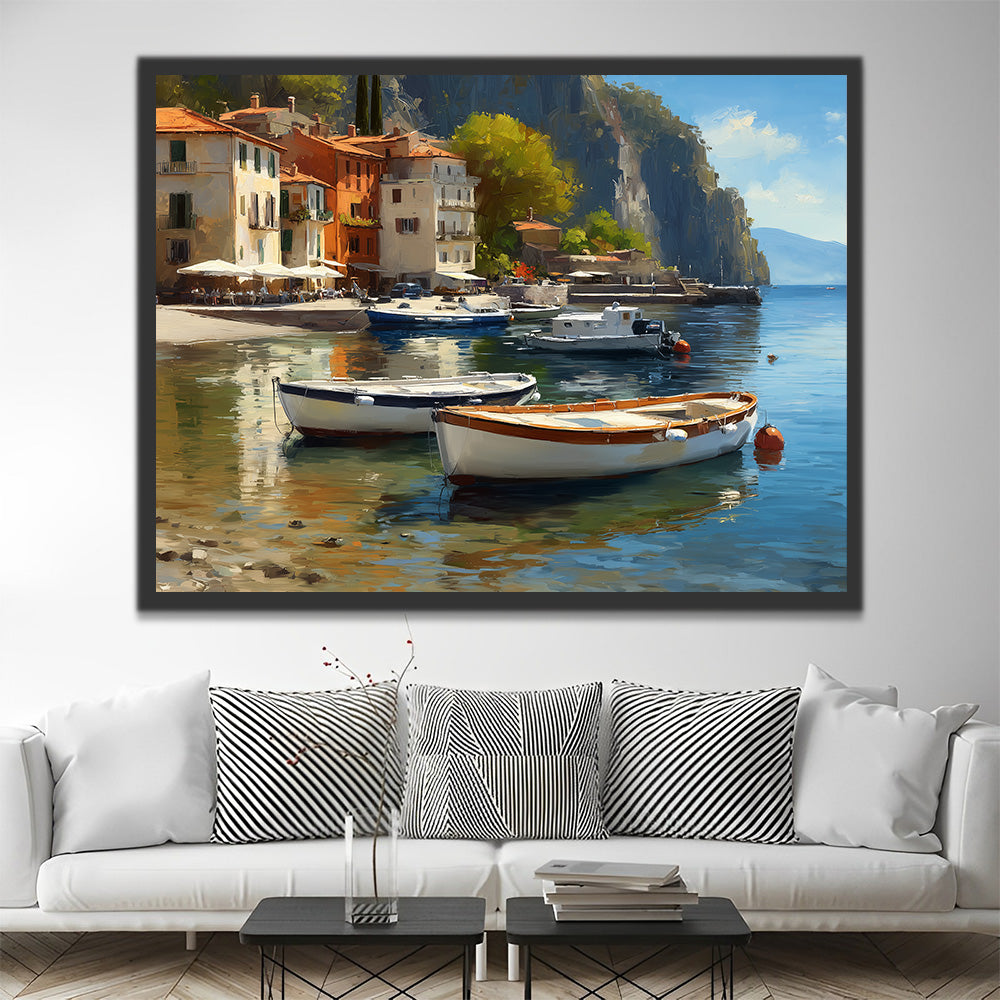 Two Ships Anchored at the Seaside Paint by Numbers