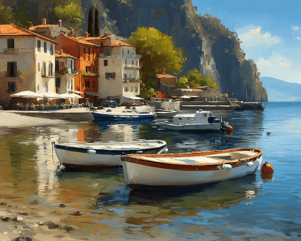 Two Ships Anchored at the Seaside Paint by Numbers