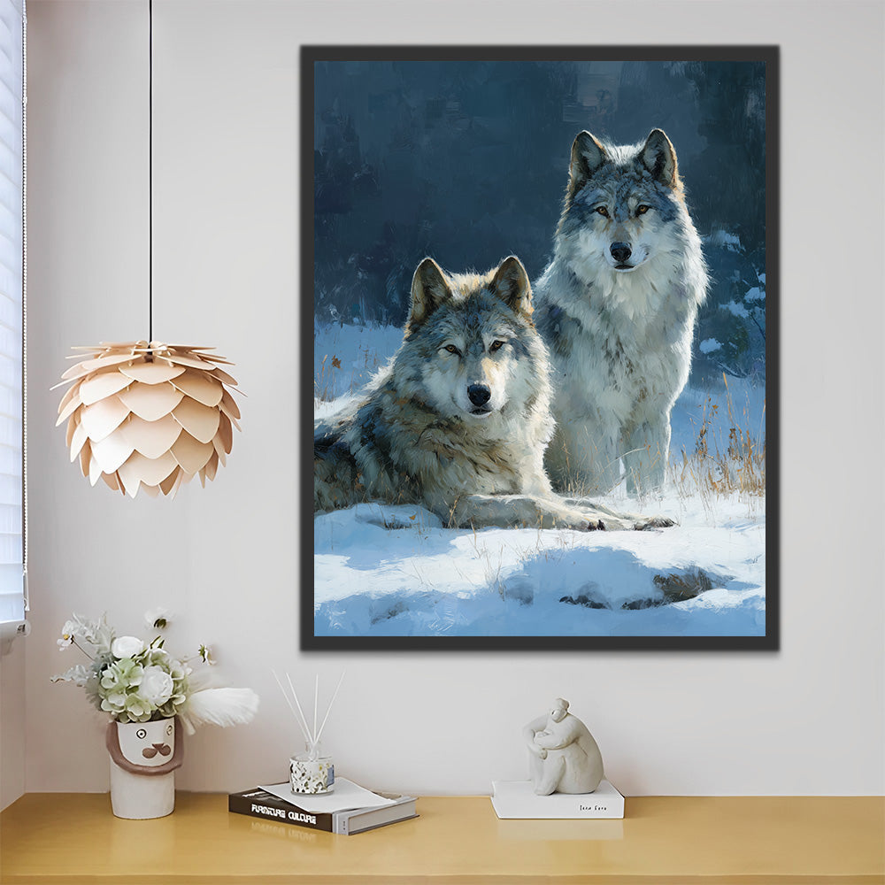 Two Wolves in the Snow Paint by Numbers