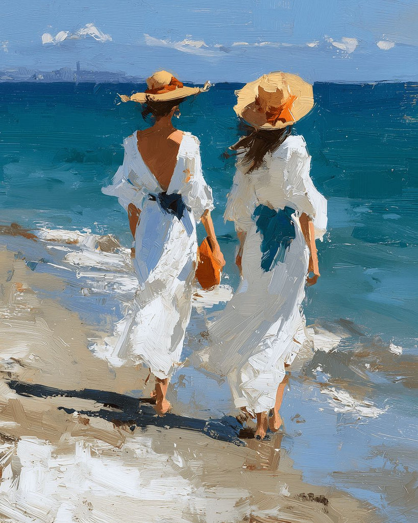 Two Women in White Dresses at the Beach Paint by Numbers