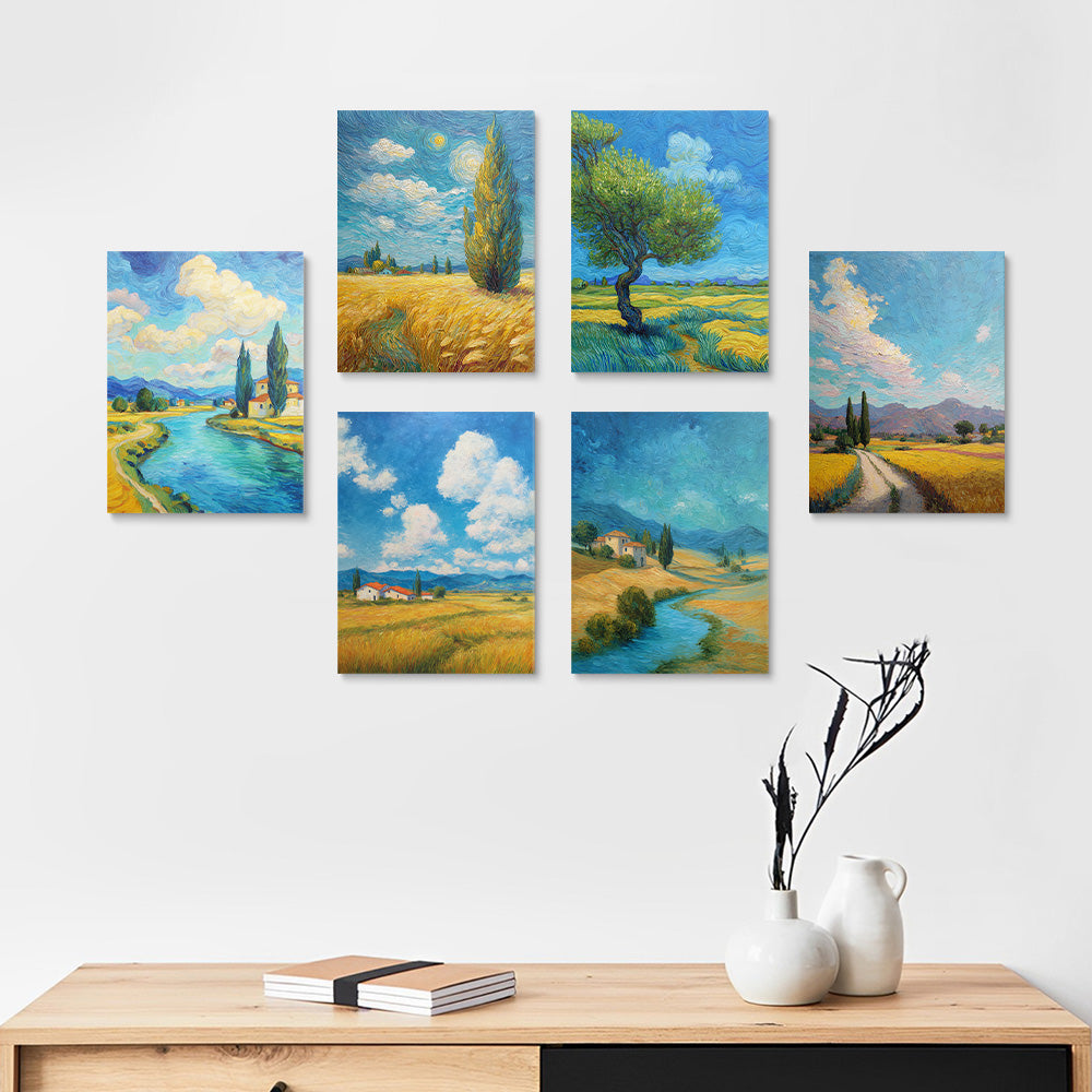 Van Gogh-Style Fields 6 Pieces Mini Paint by Numbers