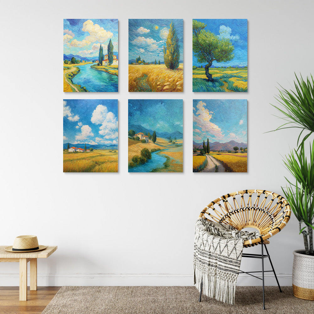 Van Gogh-Style Fields 6 Pieces Mini Paint by Numbers