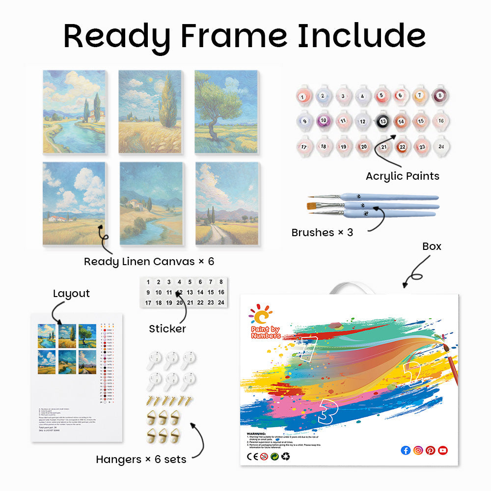 Van Gogh-Style Fields 6 Pieces Mini Paint by Numbers