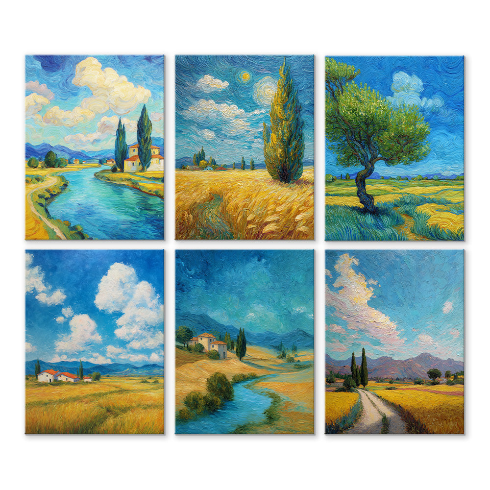 Van Gogh-Style Fields 6 Pieces Mini Paint by Numbers