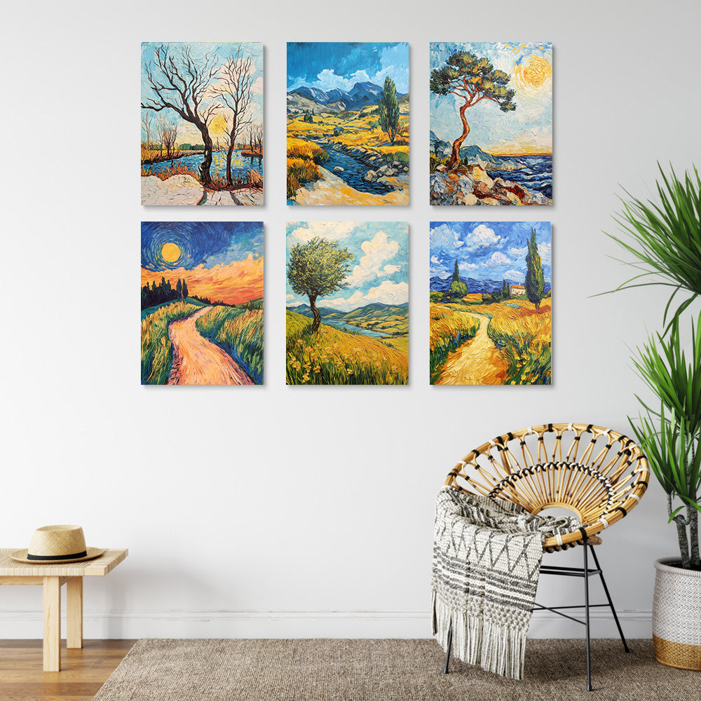 Van Gogh-style Natural Landscape 6 Pieces Mini Paint by Numbers
