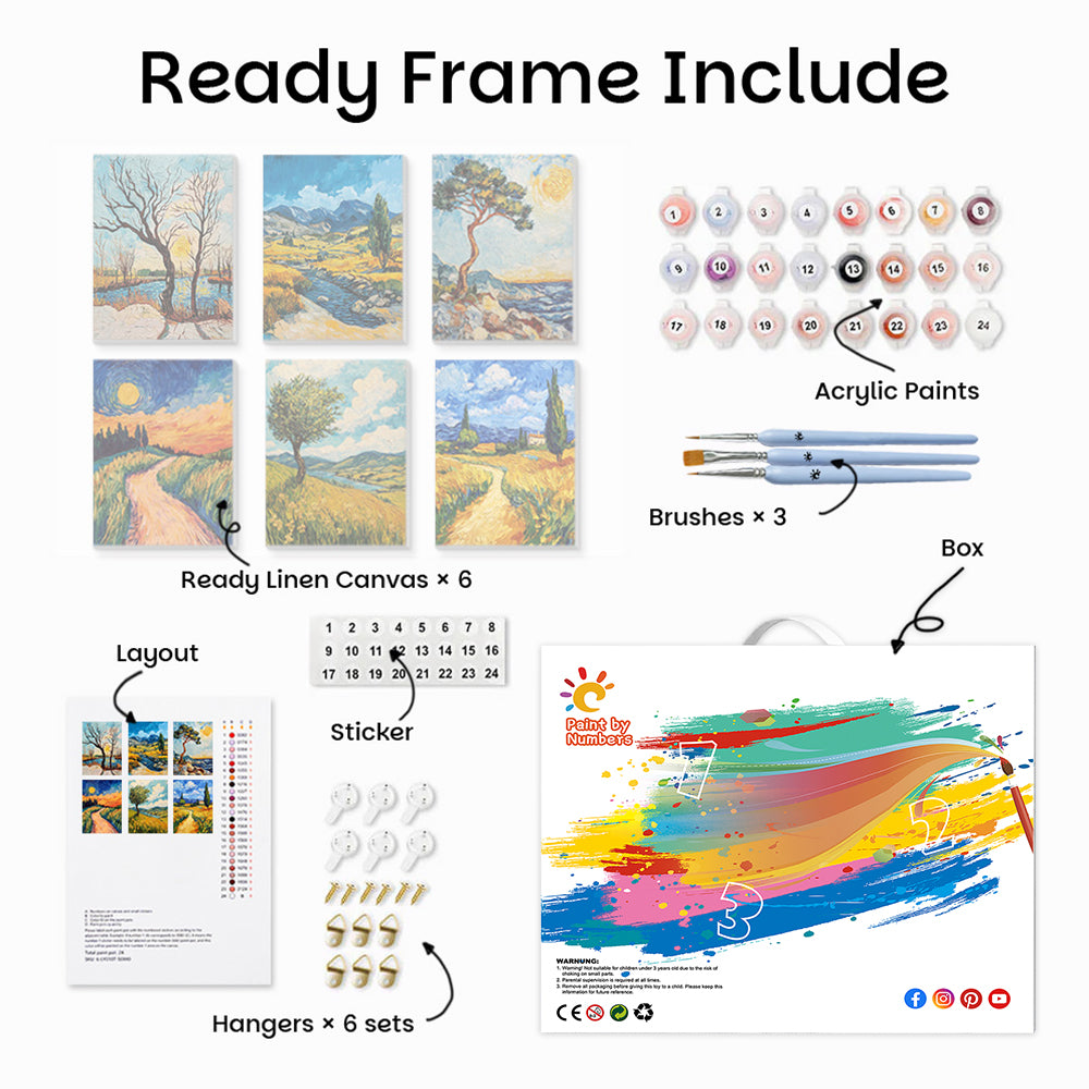 Van Gogh-style Natural Landscape 6 Pieces Mini Paint by Numbers